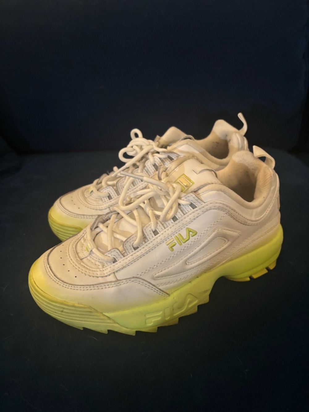 FILA White Sneakers with Neon Yellow Sole Accents